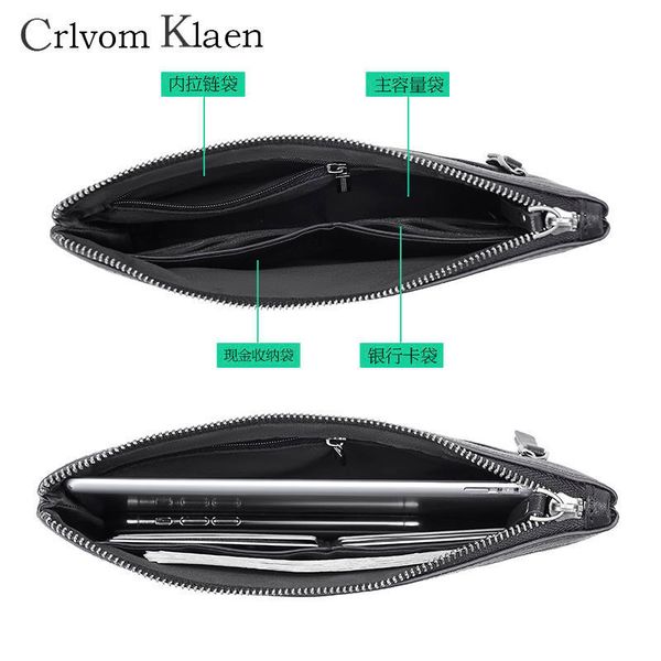 

envelope men's zipper new head layer leather hand tide brand large capacity bag