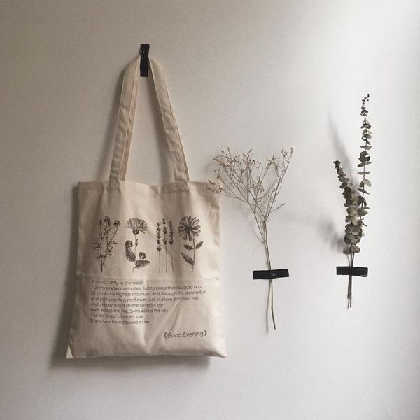 

storage bags shopping bag flowers print women handbag casual vintage fashion large-capacity canvas goth ins shoulder