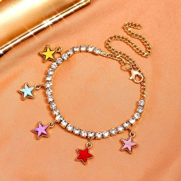

anklets bohemia crystal tennis chain anklet fashion acrylic stars for women summer beach leg statement jewelry gift, Red;blue