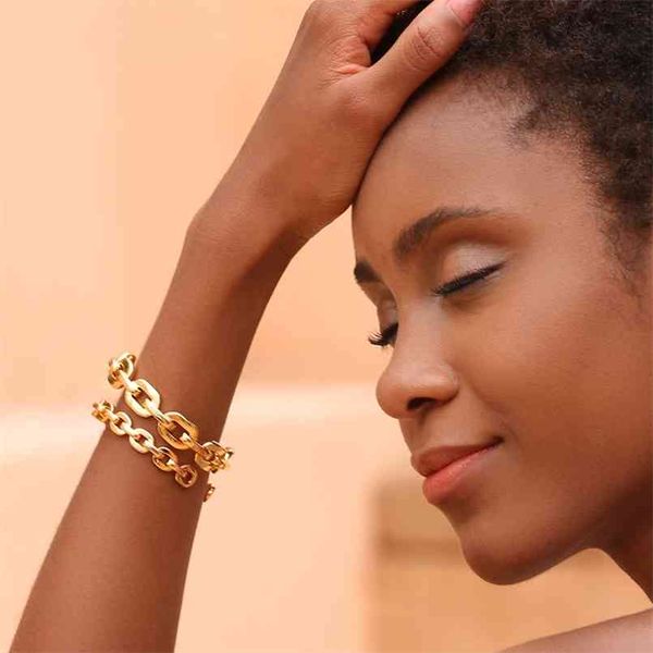 

enfashion pure form small link chain cuff bracelets gold color brass bangles for women accessories jewelry bijoux bf182032 210918, Black