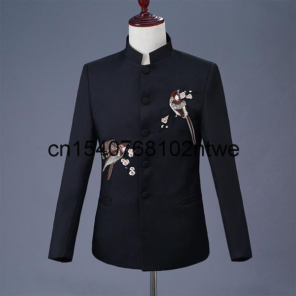 

zhongshan suit 2021 stand collar slim figure embroidery performance dress host chinese national style tang men's suits & blazers, White;black