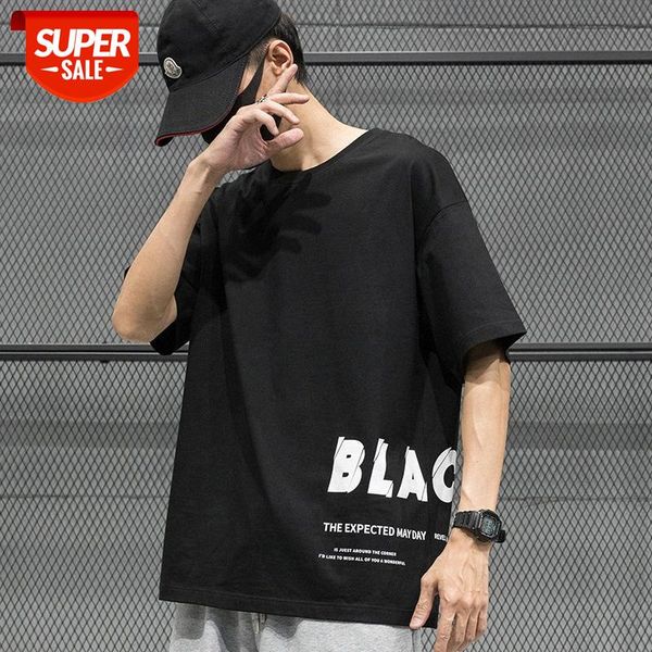 

short-sleeved t-shirt men's hong kong style simple letter printing half-sleeved shirt handsome and loose clothing #be9t, White;black