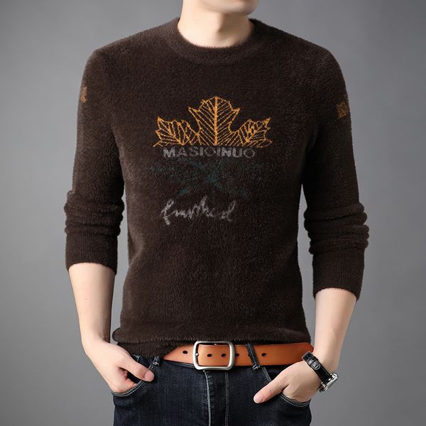 

imitation mink cashmere half high neck sweater men's autumn and winter thickened warm casual loose lazy wind long sleeve pullover sweat, Black