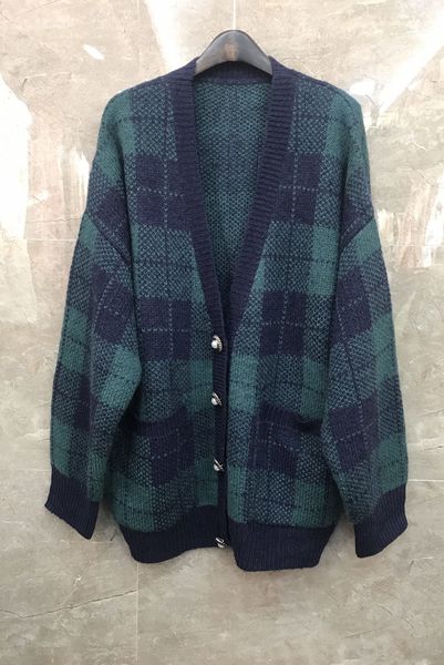 

japanese lazy style plaid loose knitted cardigan womens clothes autumn european and american new easy matching coat 9p, Black;brown