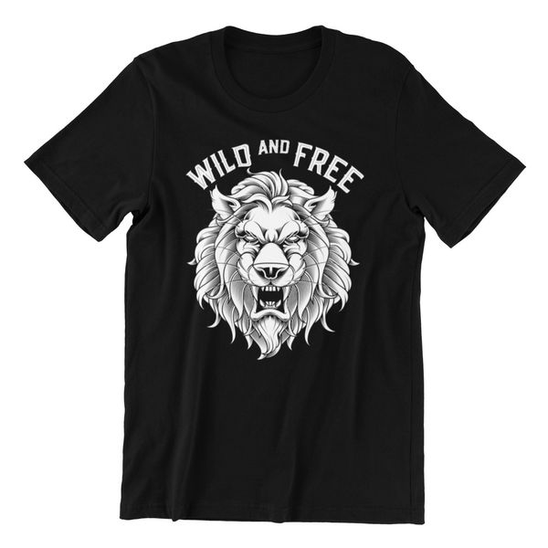 

Wild And Free Lion Beast T-Shirt Animals Are Friends Cat Ibiza Festival t-shir, White;black