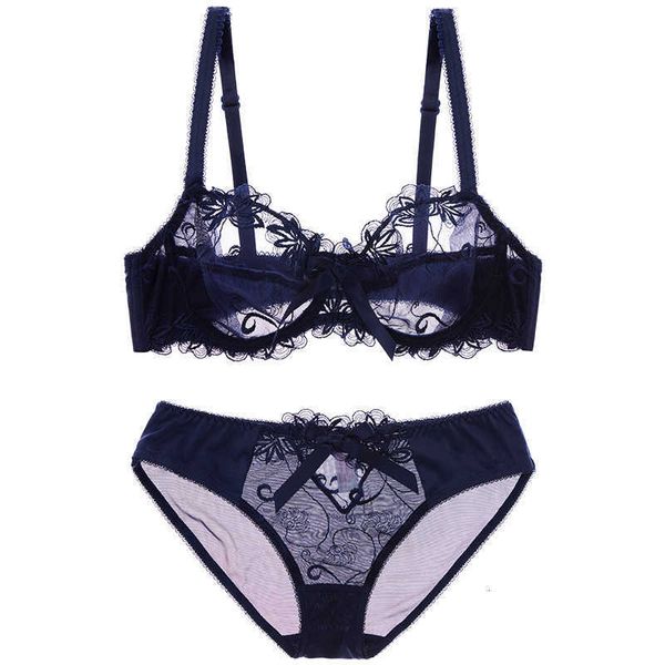 

lace transparent bra suit ultra thin breathable large size underwear women's 9160, Red;black