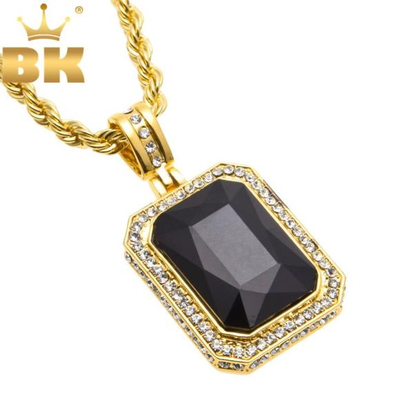 

pendant necklaces men's trendy iced out hip hop necklace jewelry gold color red big square stone with thick rope chain, Silver