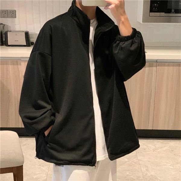 

men's jackets 2021 autumn arrivals cardigan stand collar jacket handsome thin zipper solid color windbreaker recommend, Black;brown