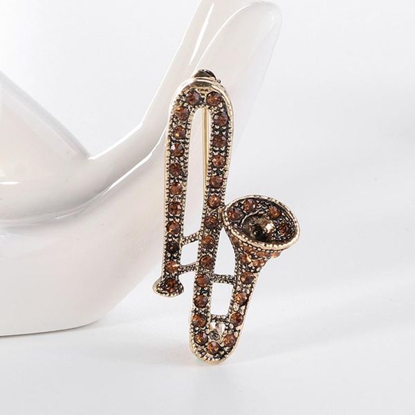 

pins, brooches bronze trumpet instrument for women metal rhinestone instruments music lover casual gifts, Gray