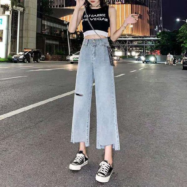 

women's jeans woman pants ripped spring summer straight loose high waist pantalones vaqueros mujer, Blue