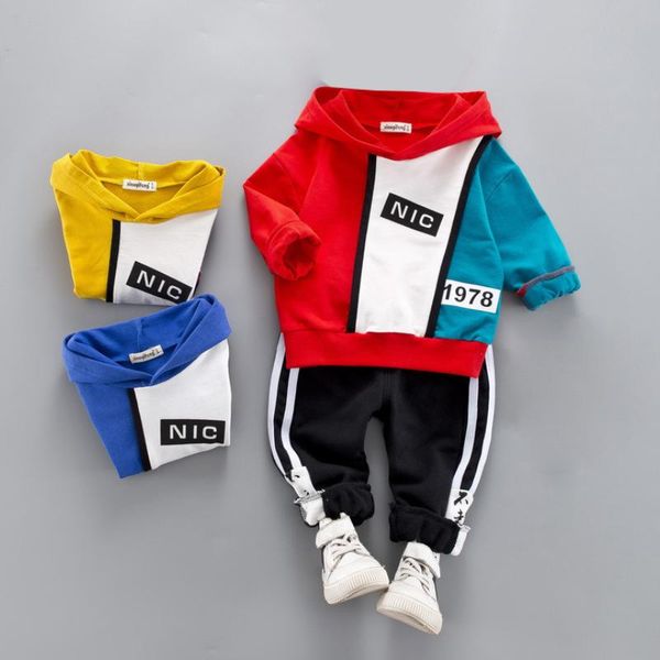 

clothing sets girls clothes two-piece suit letter printing color matching hooded jacket+pants boy outdoor sports korean quality child, White