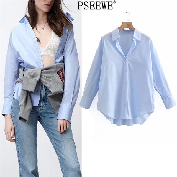 

spring blue women shirt fashion collared button up woman long sleeve asymmetric hem basic ladies 210519, White