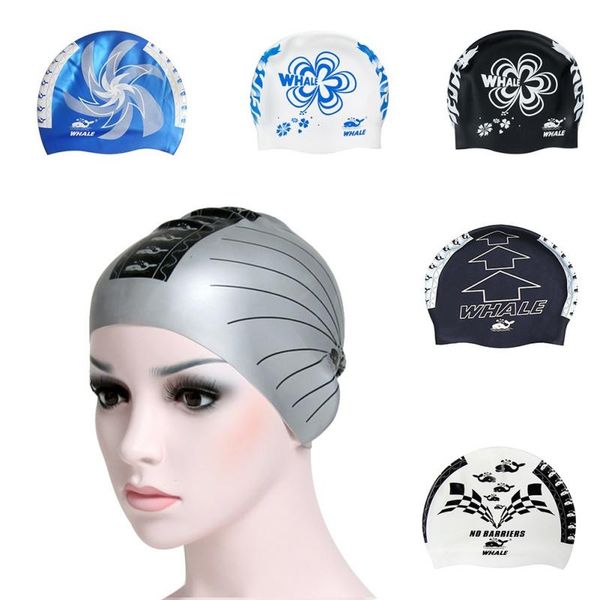 

swimming caps cap silicone waterproof long hair sports printing adults swim pool hat
