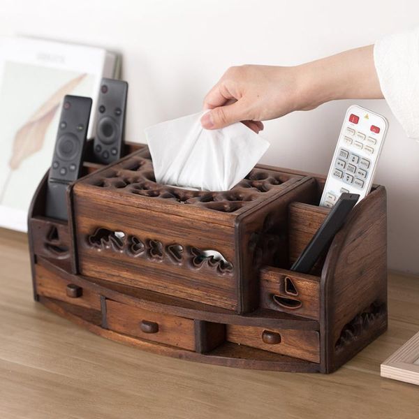 

tissue boxes & napkins solid wood multifunction box retro living room coffee table desktray creative household hollow napkin storage
