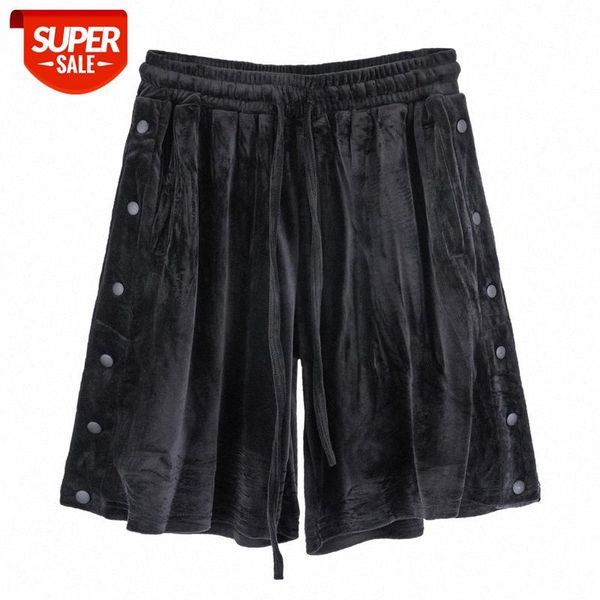 

casual breasted shorts men's street fashion hip-hop velvet drape sports five-point pants #lp2z, Black
