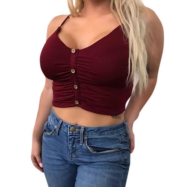 

sling vest solid buttons womens t shirt camisoles pleated slim fit casual crop backless fashion women clubwear, White