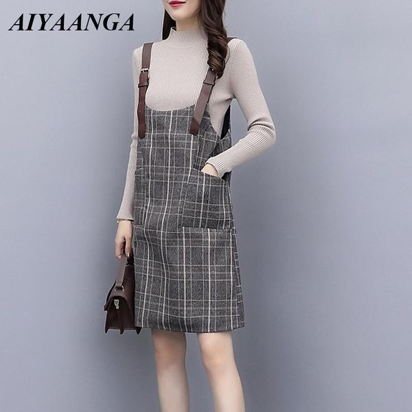 

women's two piece pants strap skirts women sets 2021 autumn winter knitted 2 pieces for elegant slim ladies plaid chic casual, White
