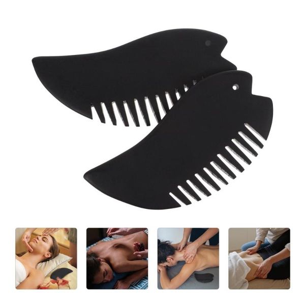 

hair brushes 2 pcs natural stone massaging combs fish shaped head comb handheld, Silver