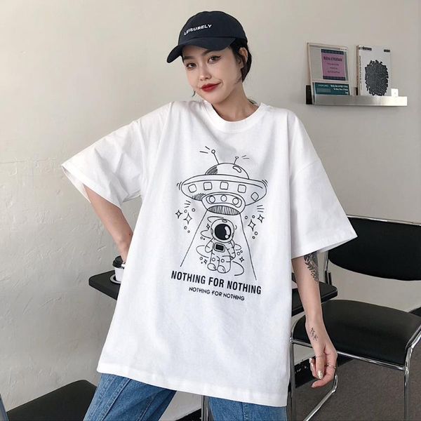 

women's t-shirt japan style spring summer korean fashion loose casual simple cartoons printing letter round neck, White