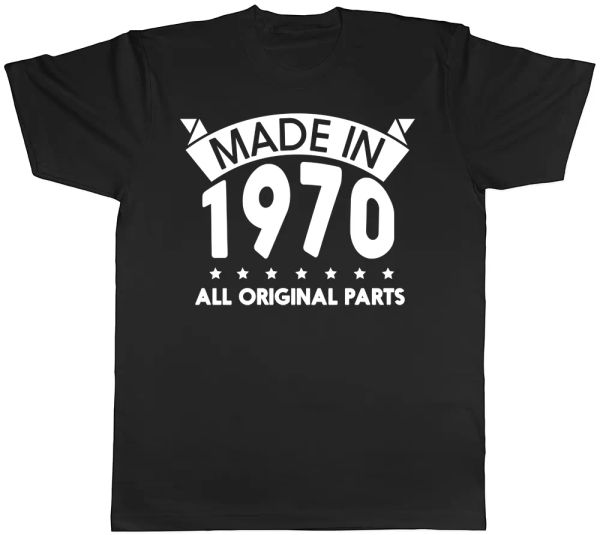 

made in 1970 all original parts birthday mens short sleeve t-shirt, White;black