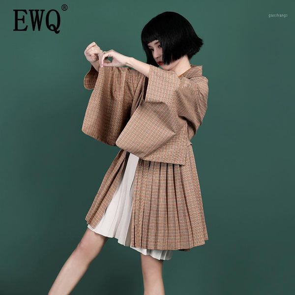 

women's jackets [ewq] 2021 summer japan style fashion clothes long sleeve pleated hem women jacket loose feminina coat qj658161, Black;brown