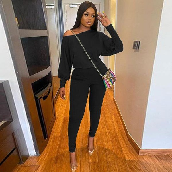 

women's two piece pants casual sporty pant suit solid one shoulder long sleeve t-shirt and elastic bodycon legging active wear club out, White