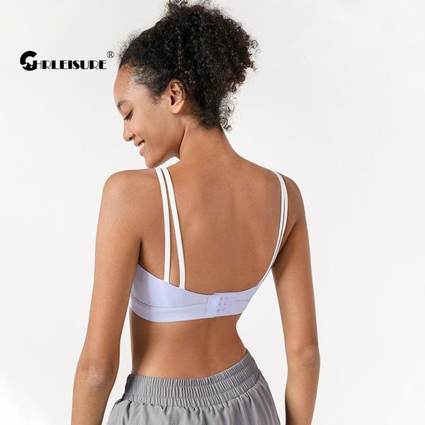 

slim sports bra shockproof double thin belt quick dry yoga no trace back hook with chest pad gym underwear outfit
