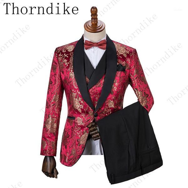 

thorndike 2021 arrival(jacket+vest+pants) floral 3 pcs party prom suit slim fit men's rose pattern wedding groom tuxedo suits & blazers, White;black