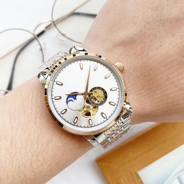 

men's watch mechanical self-winding movement sapphire surface stainless steel strap case ceramic dial surface diameter 40 thickness 12, Slivery;brown