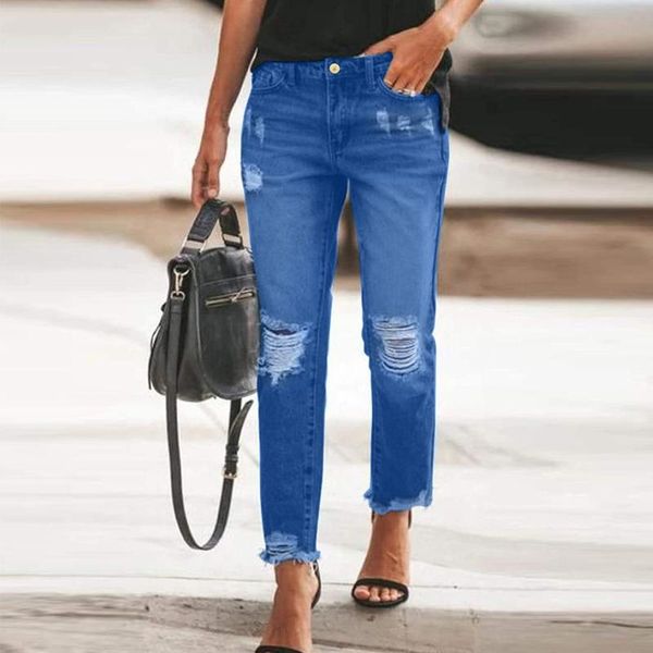 

women's jeans pants gradient color slim fit ripped plus size trousers fashion streetwear denim shorts, Blue