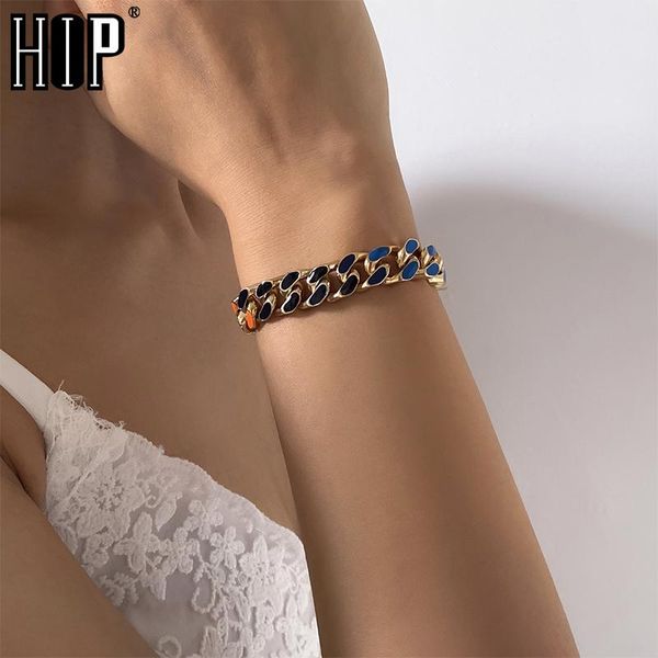 

link, chain hip hop 13mm alloy dripping oil curb cuban bracelet gold/silver color for women girls fashion jewelry gift, Black