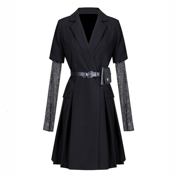 

Female Msxu etched thin cut button casual strass party attire line blazer dress, Black;gray