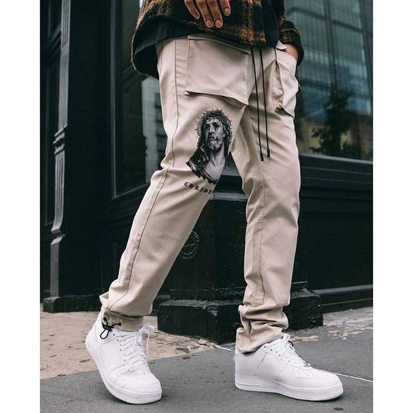 

men's pants 22ss 1:1 retro portrait printing 100% cotton eu size travis scopants men women fashion four seasons techwear, Black