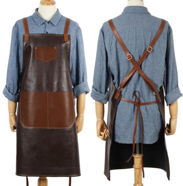 

aprons kitchen waterproof and oil-proof vest-style apron pu leather waist work clothes long men women