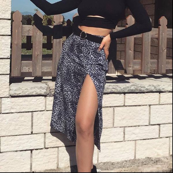 

womens leopard skirts print split summer skirt a line elastic high waist fashion girls streetwear lady clothes, Black
