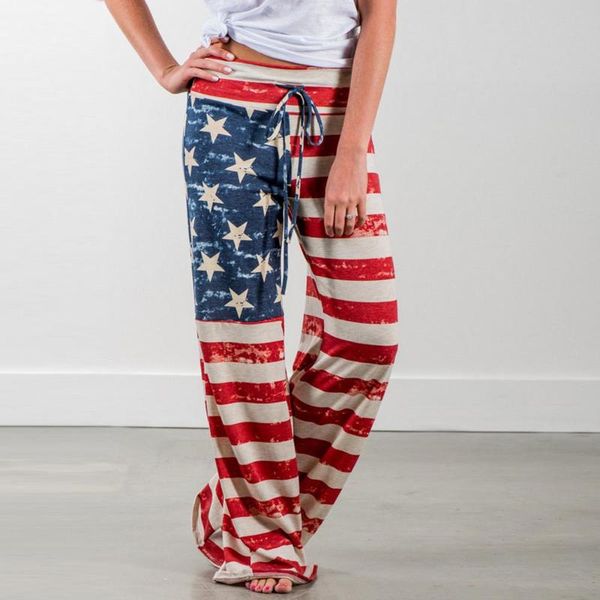 

women's pants & capris fashion women american flag drawstring wide leg leggings trousers ropa mujer pantalones verano @45, Black;white
