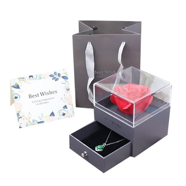 

gift wrap valentine's day box with soap flower and drawer gray/green ring storage for little jewelry i88