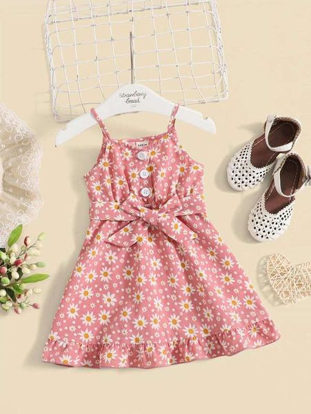 

baby daisy floral ruffle hem belted cami dress she, Red;yellow