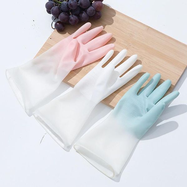 

disposable gloves short dishwashing waterproof household female two-color cleaning kitchen pvc protective wash