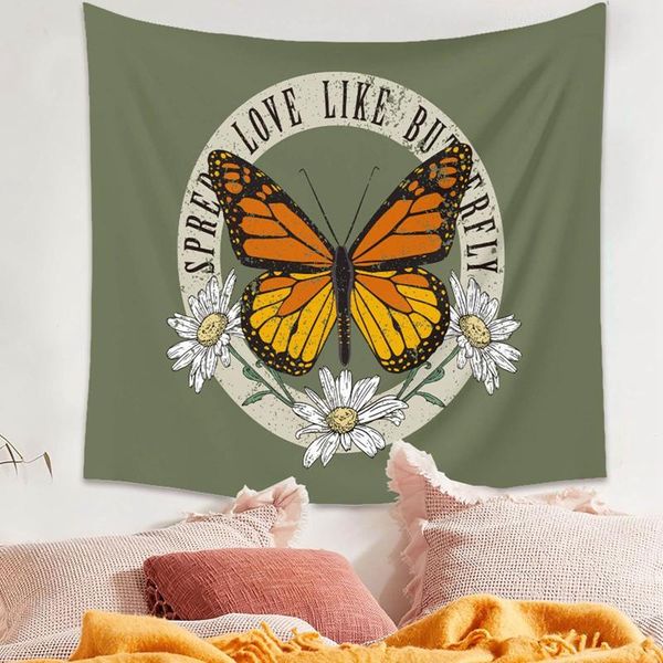 

tapestries butterfly tapestry wall hanging - vintage beige blanket with word vsco room decor for bedroom, living dorm