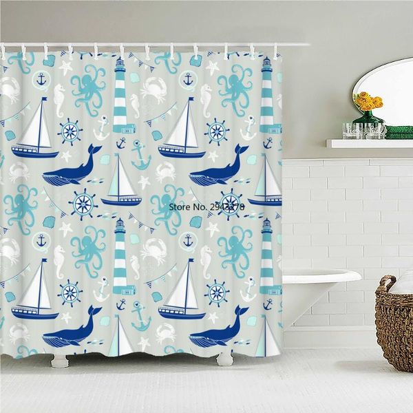 

shower curtains 3d colorful ocean starfish shell fish waterproof fabric curtain bathroom cartoon printed bath screen decoration