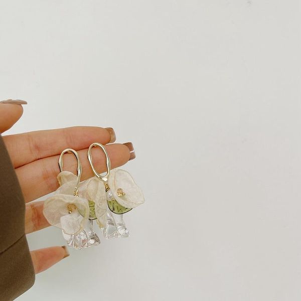

dangle & chandelier lifefontier korean vintage transparent acrylic flower drop earrings for women lace petal geometric resin jewelry, Silver