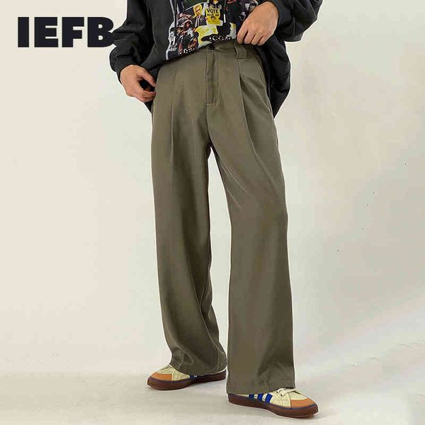 IEFB /abbigliamento da uomo pantaloni larghi a gamba larga stile coreano vita alta mop pavimento dimagrante pantaloni casual dritti per uomo 9Y3879 210524