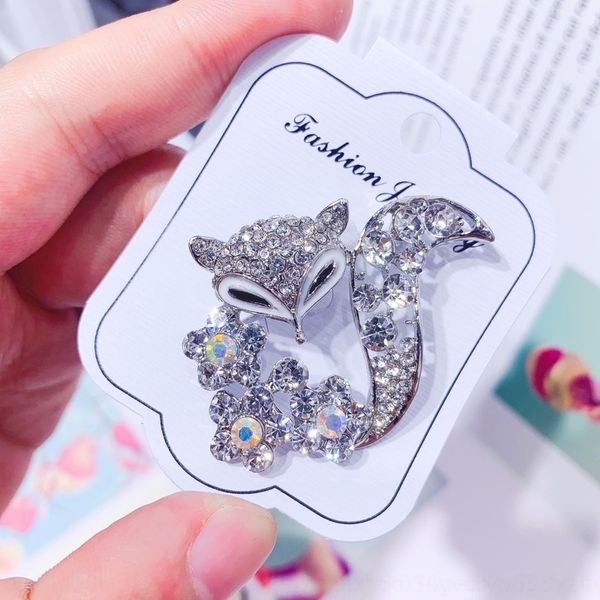 

5mss brooches pins korean high grade luxury women's creative fox shaped inlaidkorean high grade luxury women's diamond brooch crea, Gray