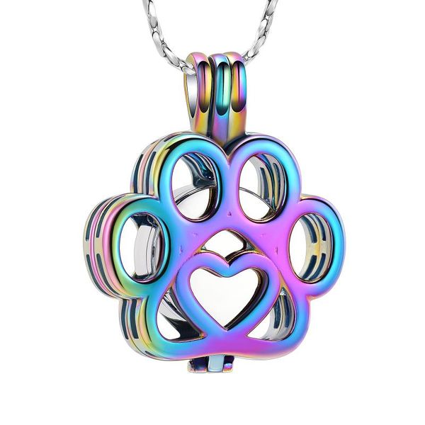 

chains pet cremation jewelry for pet's cat dog's ashes pendant print urn necklace with hollow case keepsake, Silver