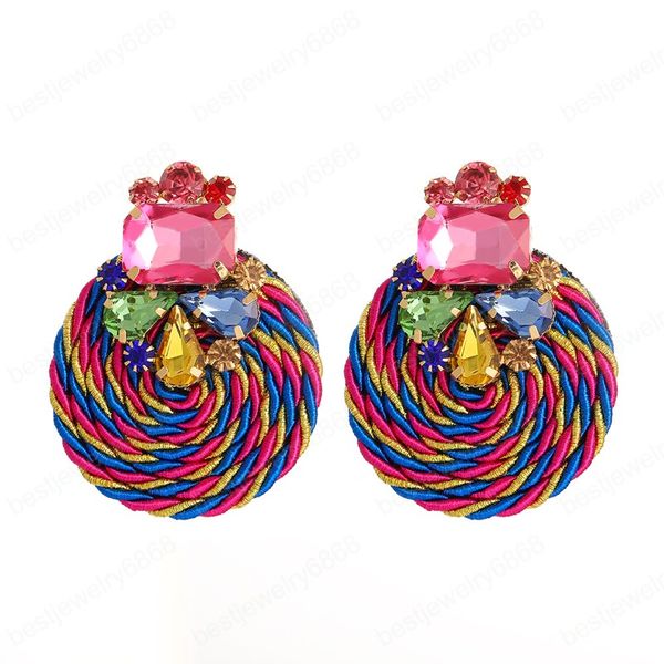 

colorful crystal dangle earrings for women rhinestone handmade round drop earring fashion jewelry accessories, Silver