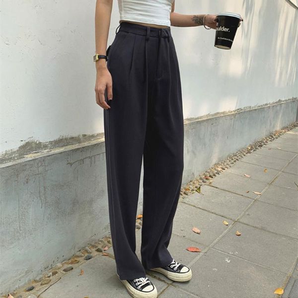 

women's pants & capris zcwxm wide leg plus size ol solid high waist suit women loose long straight 2021 fashion work wear trousers, Black;white