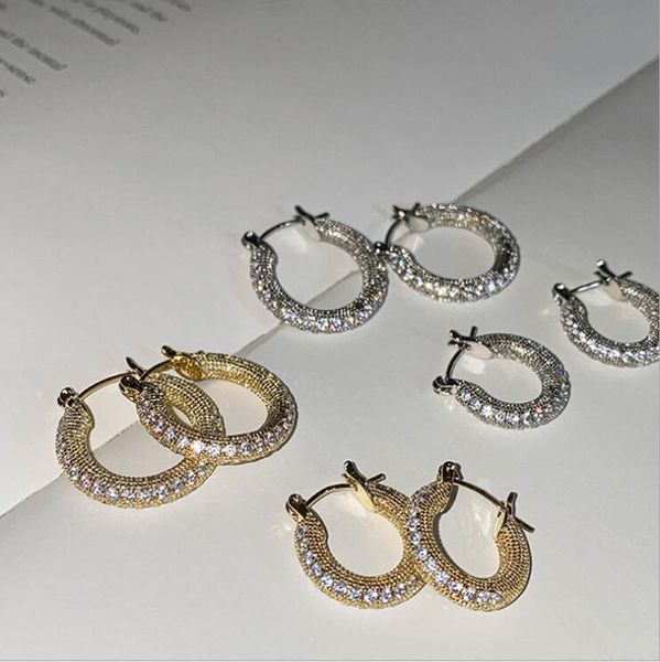 

2021 high-end luxury full diamond hoop & huggie female circle design party to send lover earrings jewelry non-fading gift, Golden;silver