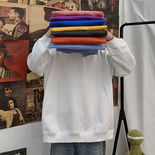 

2021crew neck men's loose and versatile new spring and autumn solid color pullover in 2020, White;black