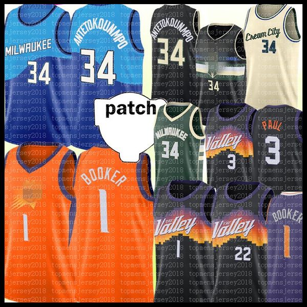 

2021 devin 1 booker giannis 34 antetokounmpo basketball jersey chris 3 paul deandre 22 ayton jerseys men black white orange green, Black;red